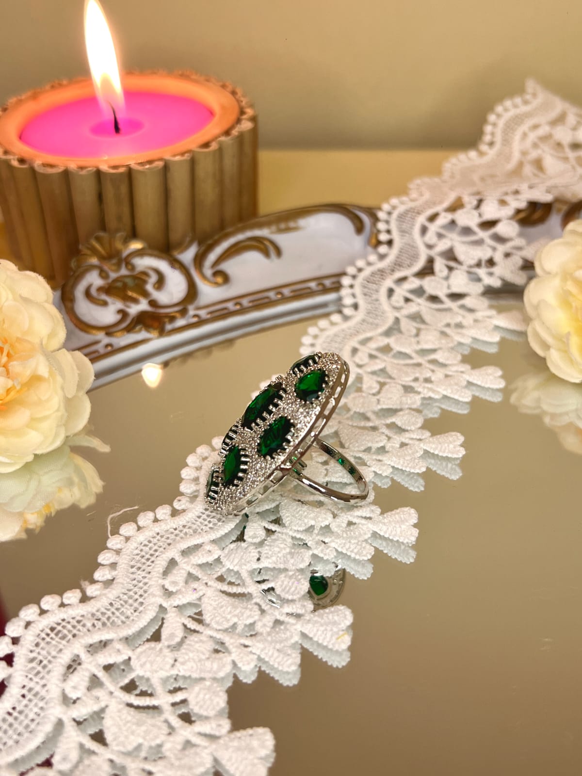 YD_ Shining real zircon Finger Ring (Green)