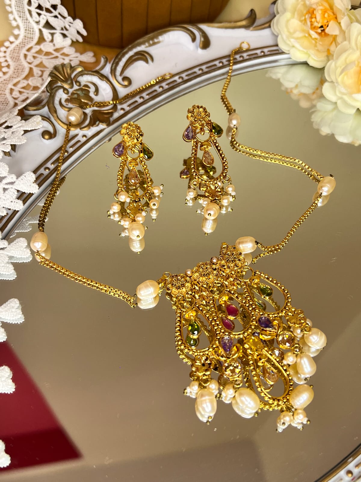Prema_Handmade Stone Gold Plated Set
