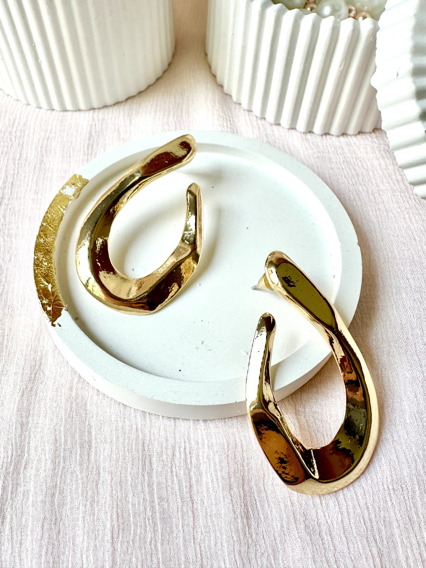 Avalon-Gold Plated Artistic Irregular C Shaped Statement Dangle Earrings