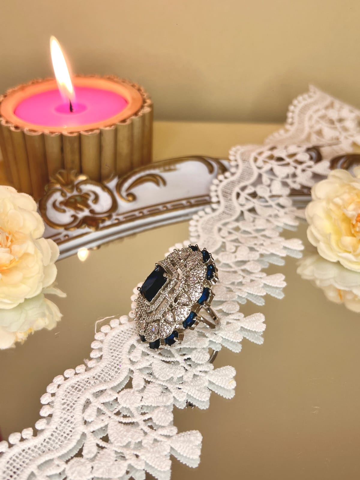 YD_ Shining Real Zircon Finger Ring (Adjustable)