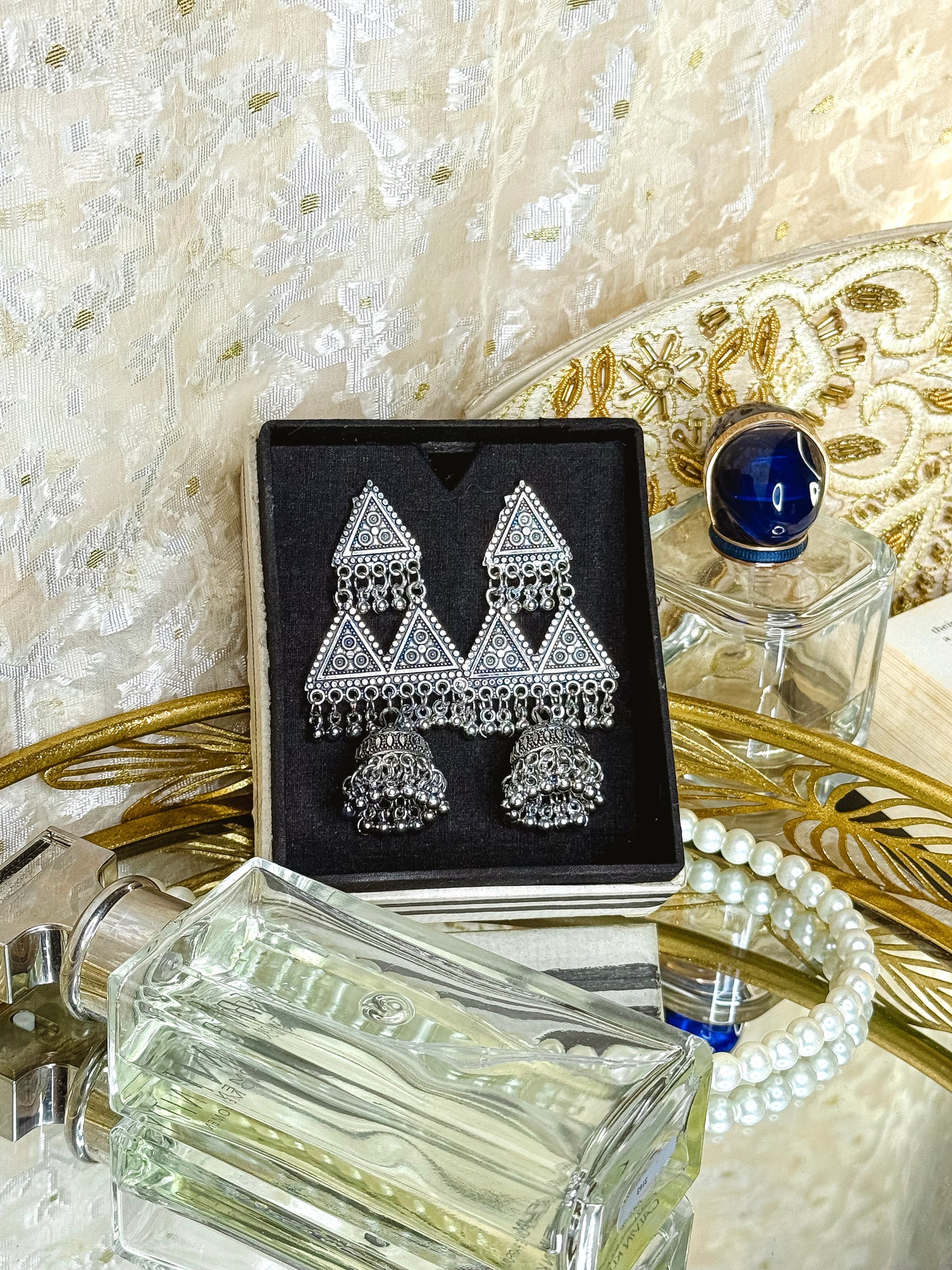 Chondrobindu-Oxidize High Quality Silver Jhumka