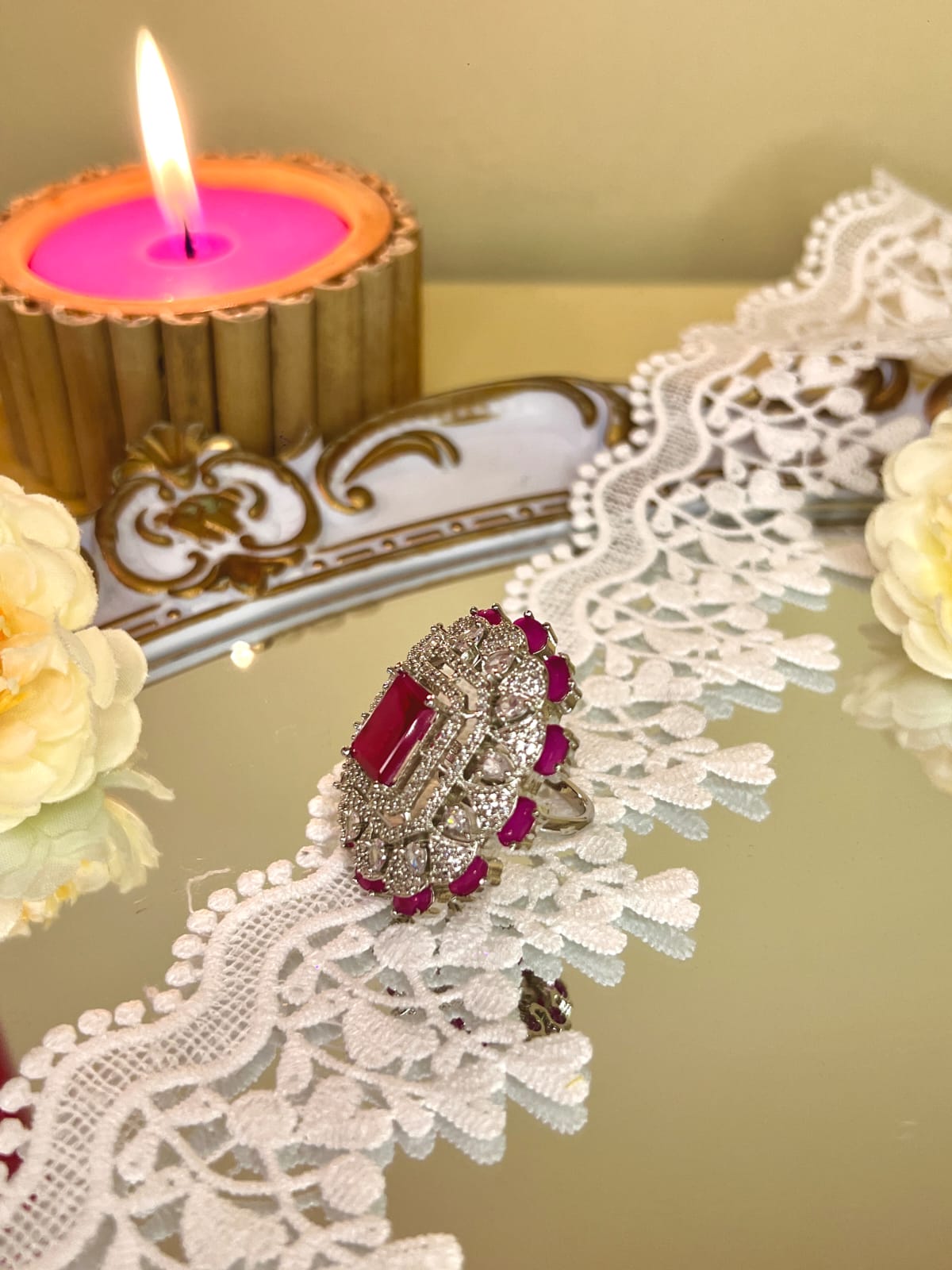 YD_ Shining Real Zircon Finger Ring (Adjustable)