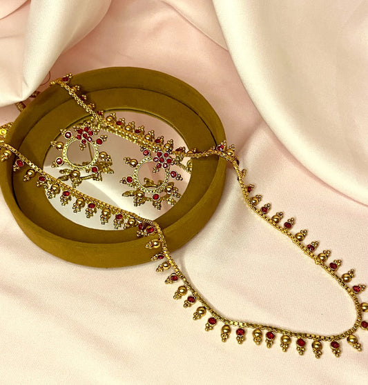 Maisha- Red Stone (Gold Polished Mala Set)