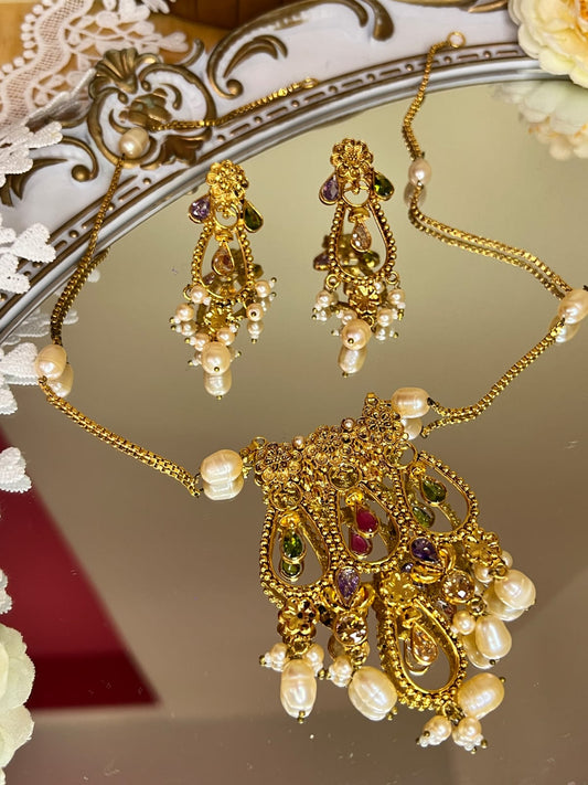 Prema_Handmade Stone Gold Plated Set