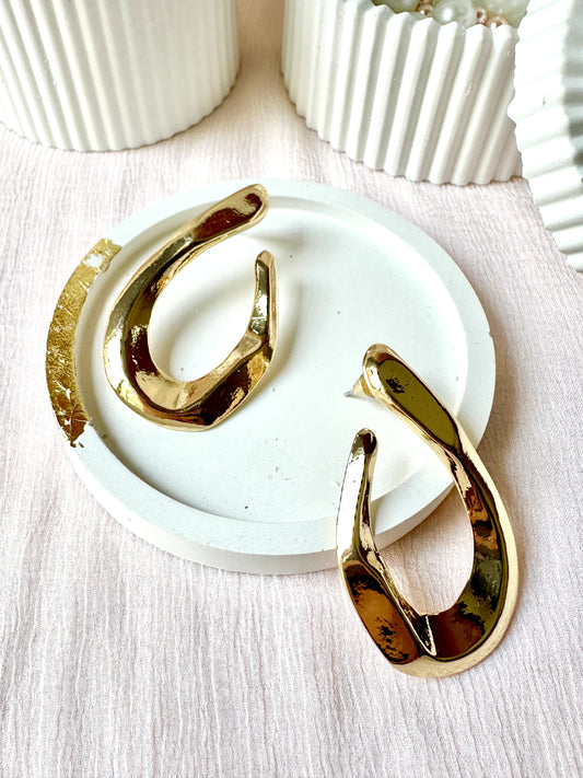 Avalon-Gold Plated Artistic Irregular C Shaped Statement Dangle Earrings