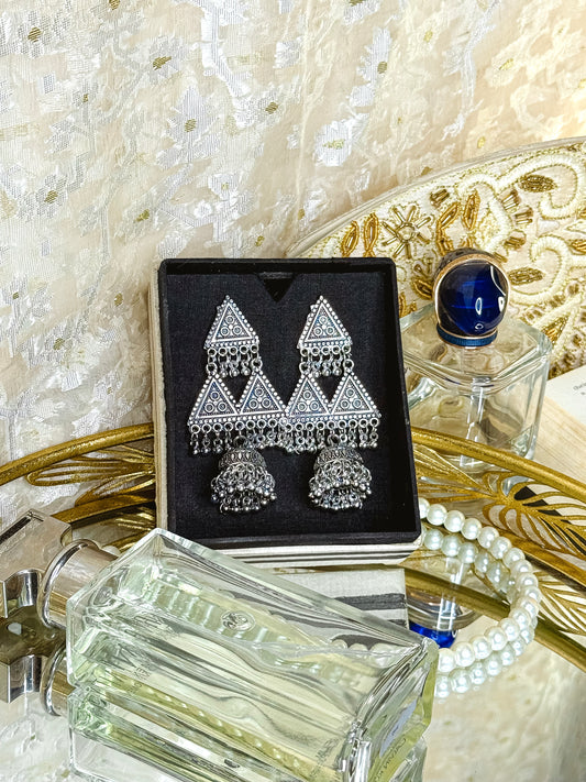 Chondrobindu-Oxidize High Quality Silver Jhumka