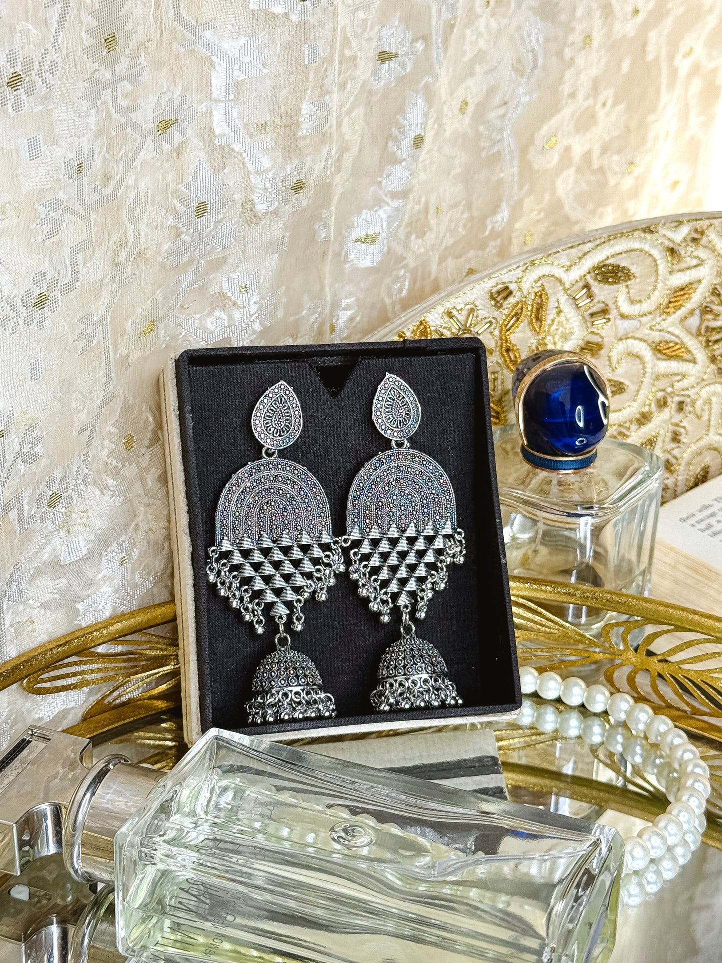Shiuli-Oxidize High Quality Silver Jhumka