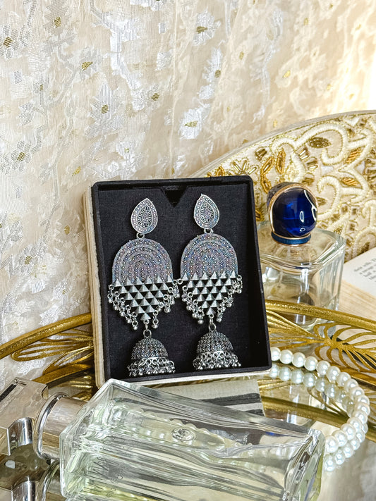 Shiuli-Oxidize High Quality Silver Jhumka