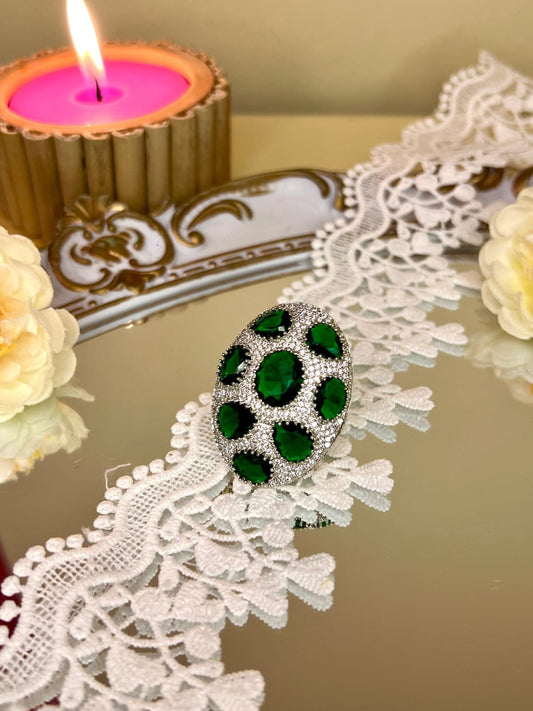 YD_ Shining real zircon Finger Ring (Green)