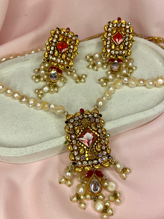 Sufi (Handmade gold polished set with real pearl)